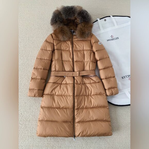 Boedic Hooded Shearling-Trimmed Long Down Jacket - Picture 2 of 5